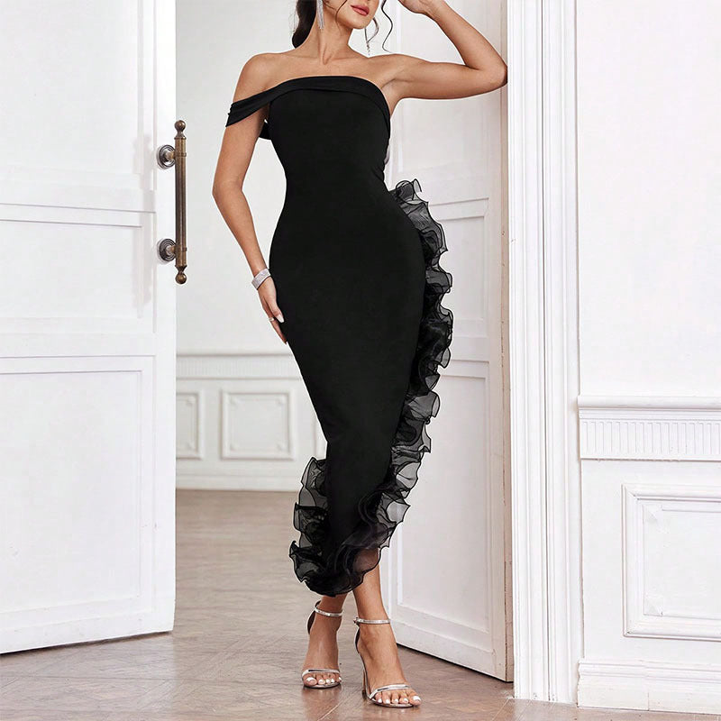 Summer Women Clothing Ruffled Irregular Asymmetric Sheath Sexy Dress