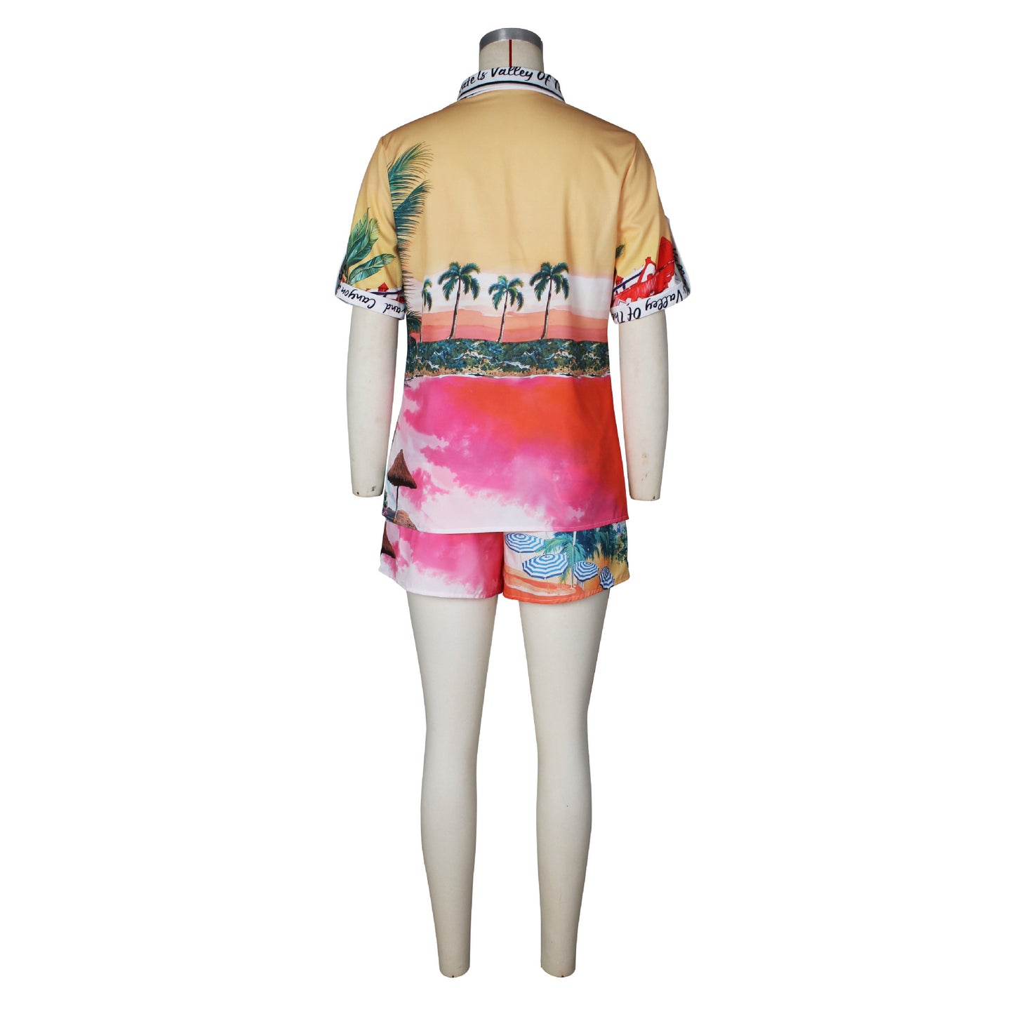 Women Clothing Personalized Positioning Printed Short Sleeved Shorts Color Matching Vacation Casual Two Piece Sets