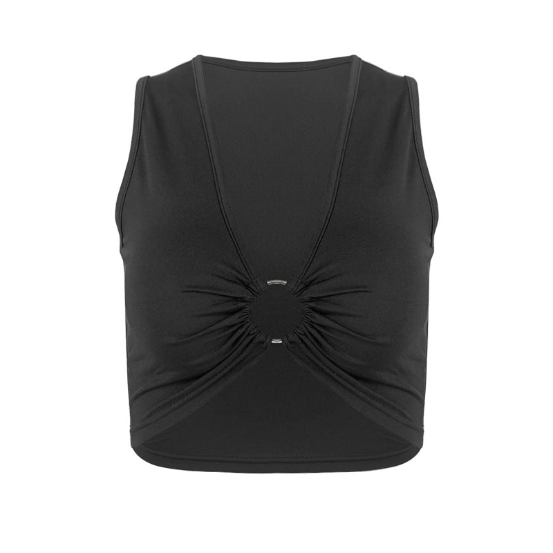 Summer Women Clothing Sexy Sleeveless Top Solid Color Tight Hollow-out cropped V-neck Vest