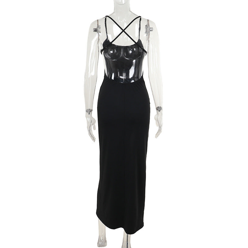 Summer Sexy Slit Elegant Slim Strap Basic Dress Women