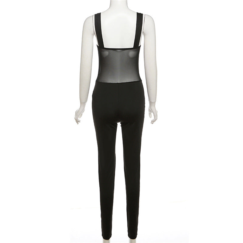 Spring Women Clothes Suspenders Sexy Low Cut See Through Slim Slimming Jumpsuit