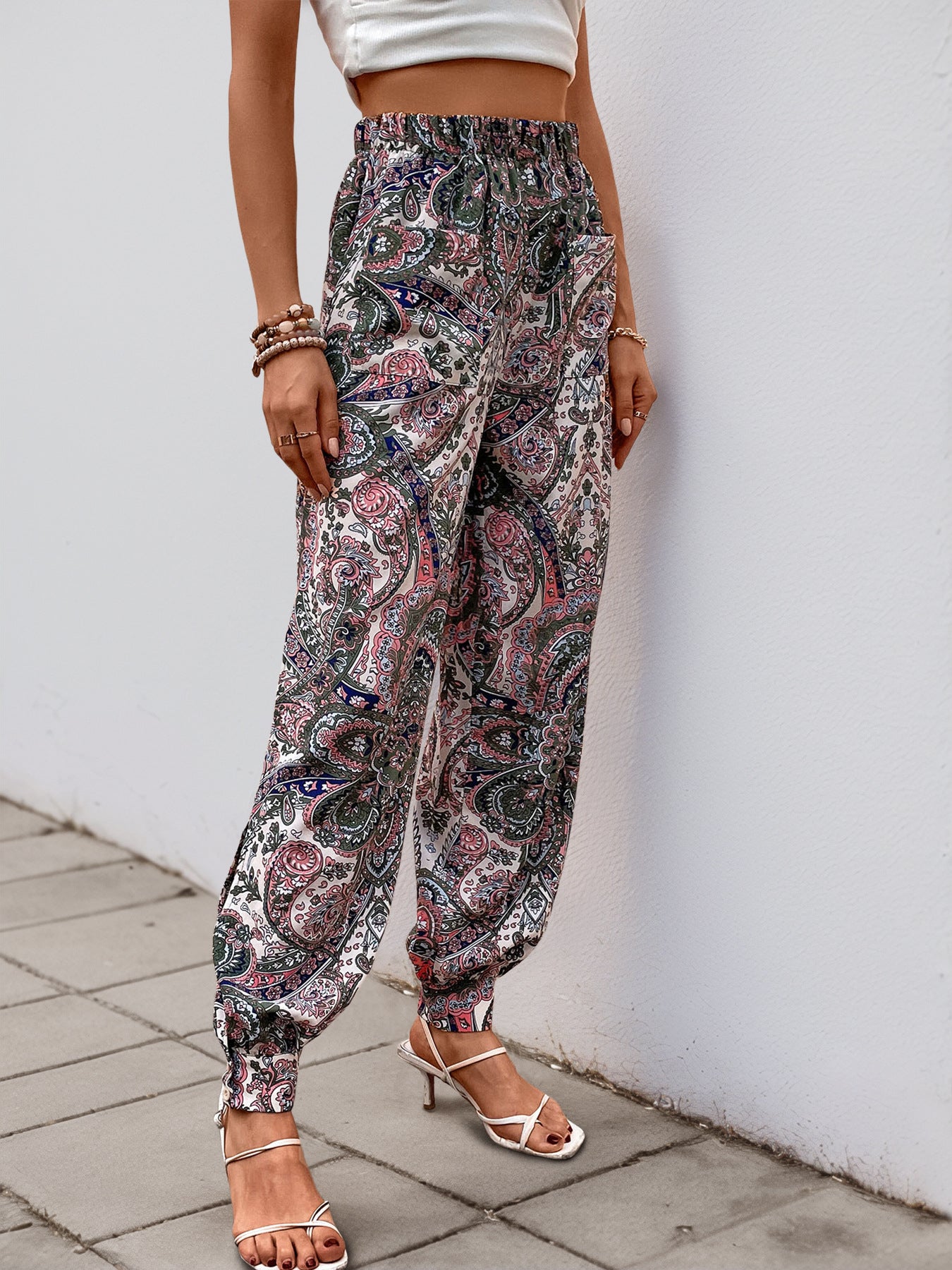 Holiday Travel High Waist Elastic Waist Ethnic Print Loose Bloomers