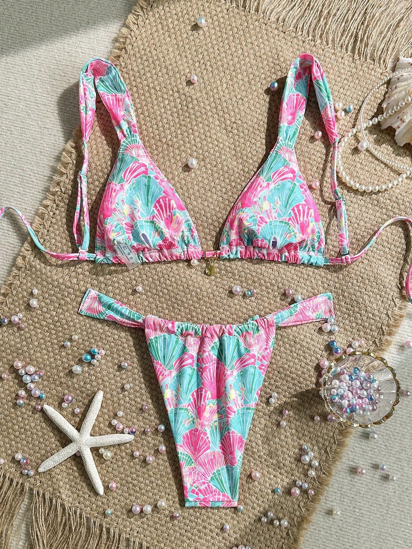 Swimwear Bikini Lace up Bikini Lady Simple Split Swimsuit Adjustable Shoulder Strap