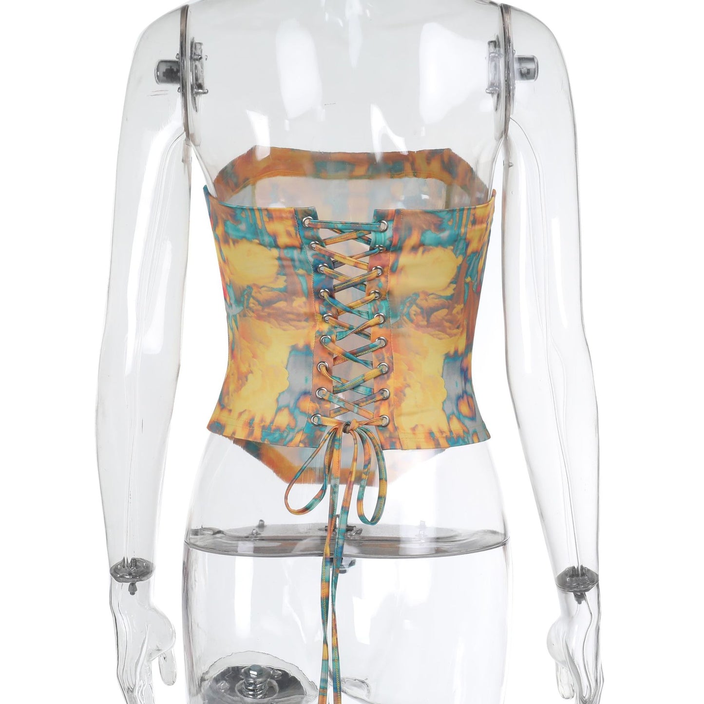 Tube Top Waist Top Summer Printed Lace up Vest Women Clothing
