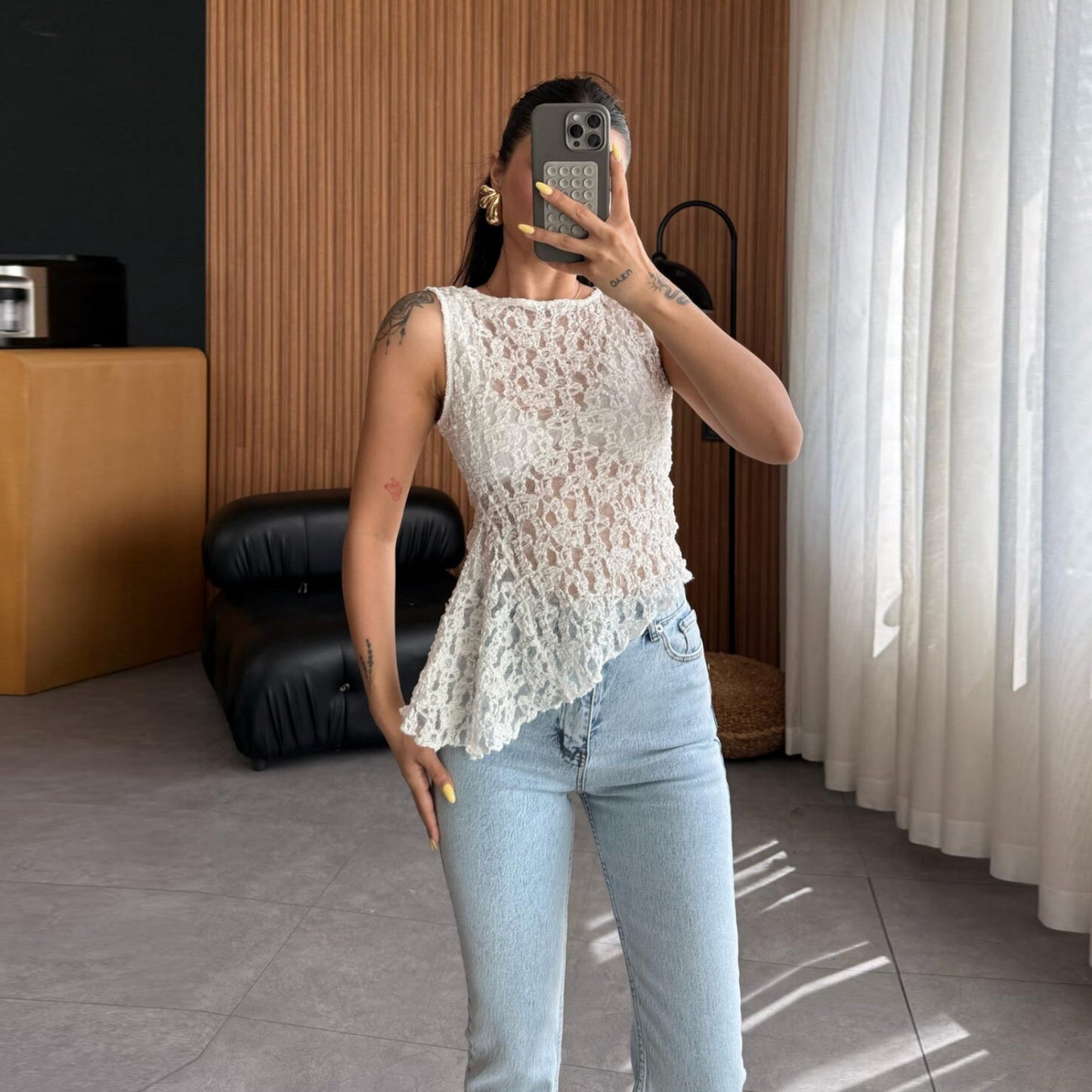 Spring Summer Women Lace Shirt Waist Tight Irregular Asymmetric Oblique Vest Top