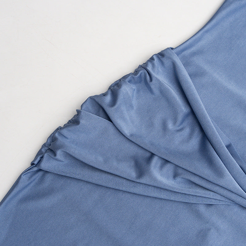 Spring Summer High Neck Sleeveless Tight Waist Pleating Twisted Sheath Long Fishtail Dress