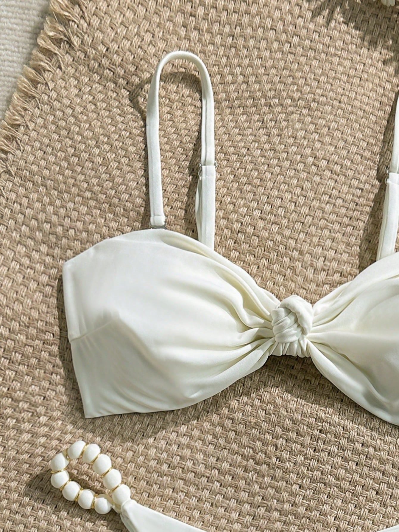 Fresh Bikini Solid Color Twist Tie Sexy Split Swimsuit Outfit