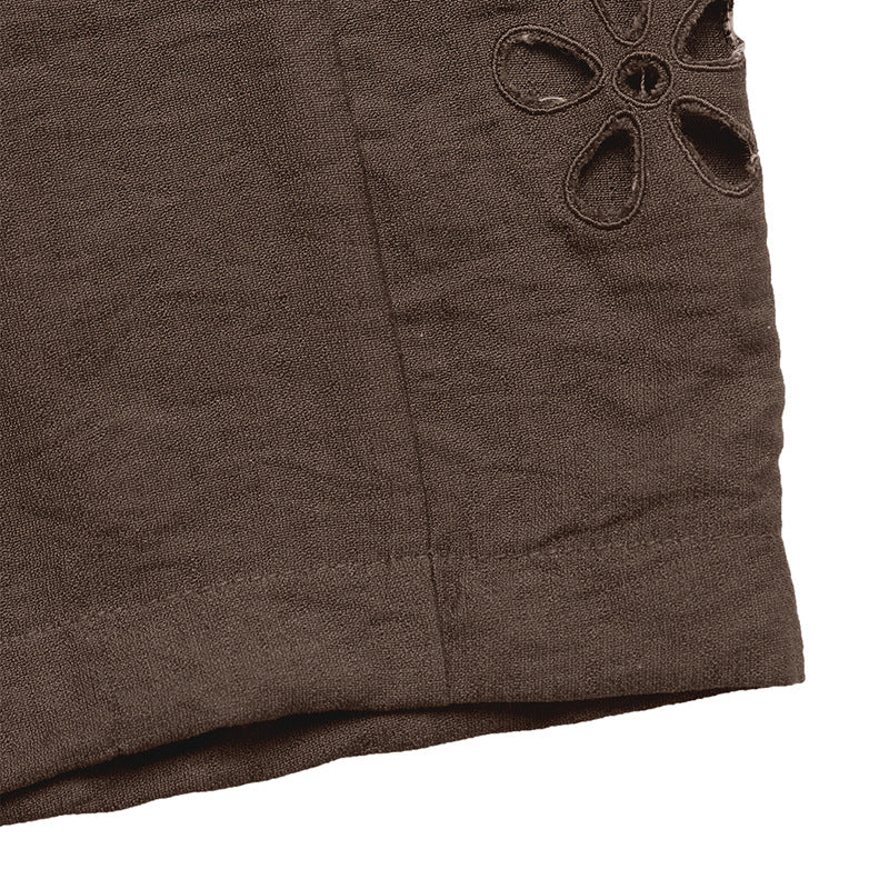 Casual Simple Lace up Embroidery Solid Color Loose Wide Leg Pants Thin Women