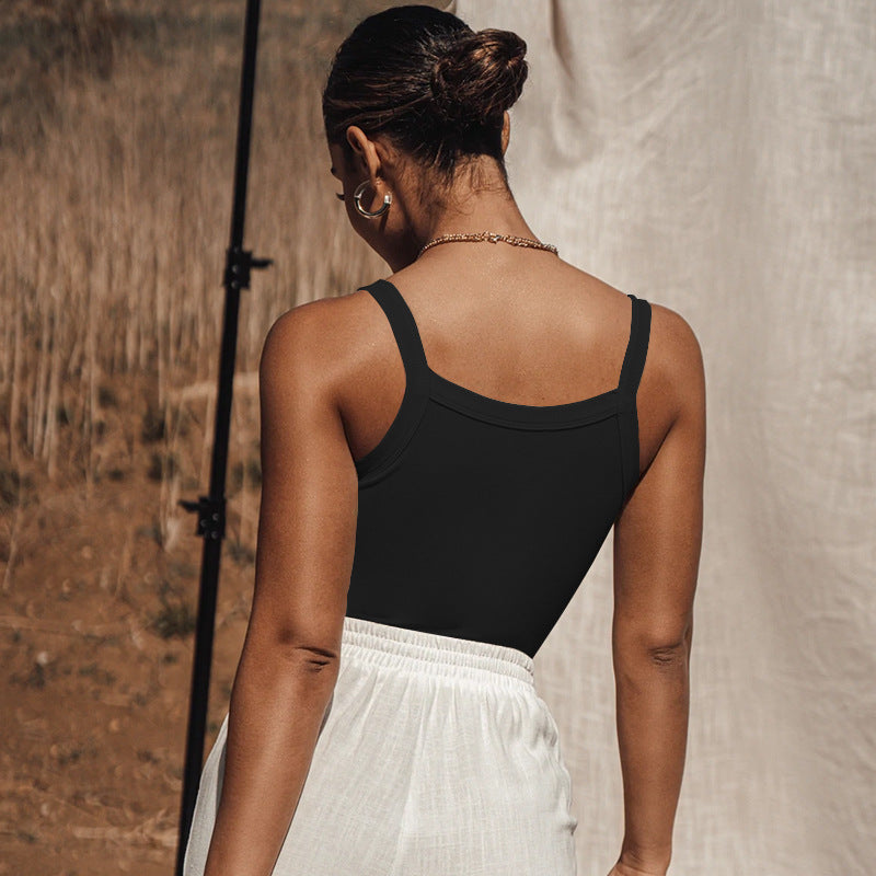 Women Clothing Niche Thread Knitted Camisole Short Bare Cropped Slim Fit Slimming U-Collar Inner Vest