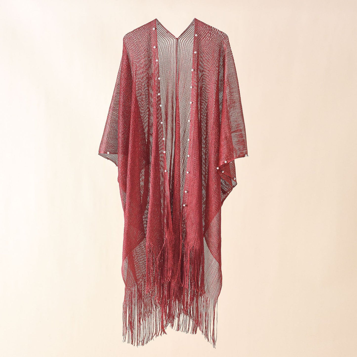 Street Spring Summer Sun Protection Solid Color Pearl Tassel Cardigan Shawl
