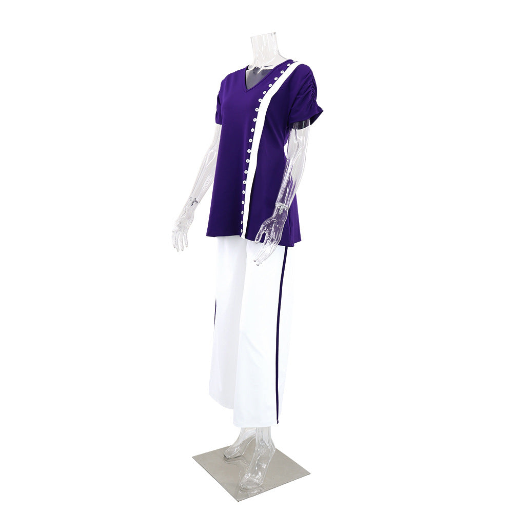 Women Casual Slit Top High Waist Trousers Two Piece Sets