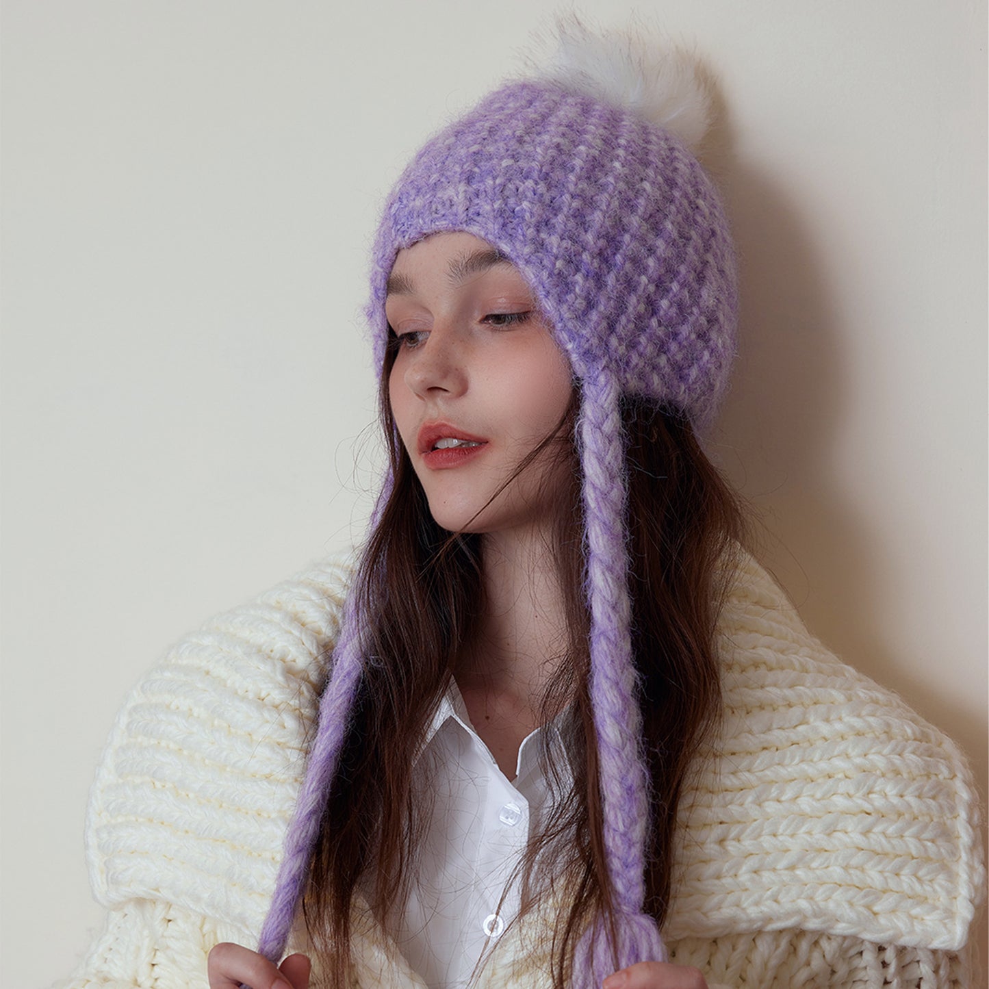 Japanese Solid Color Warm Keeping Earmuffs Hat Women Autumn Winter Fashionable Face Looking Small Knitted Beanie Hat All Matching Sleeve Cap Trendy