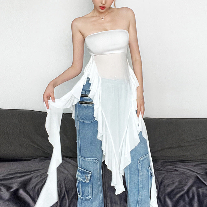 Summer Trends Women Off Shoulder Slim Fit Backless Tassel Solid Color All Matching Vest