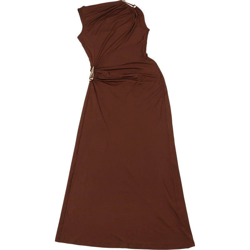 Women Clothing Summer Sexy Slim Metal Decorative Sheath Sleeveless Dress