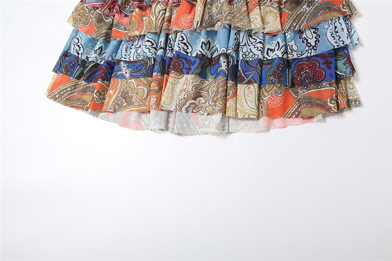 Summer Women Clothing Sexy Cake Skirt High Waist Retro Printed Skirt