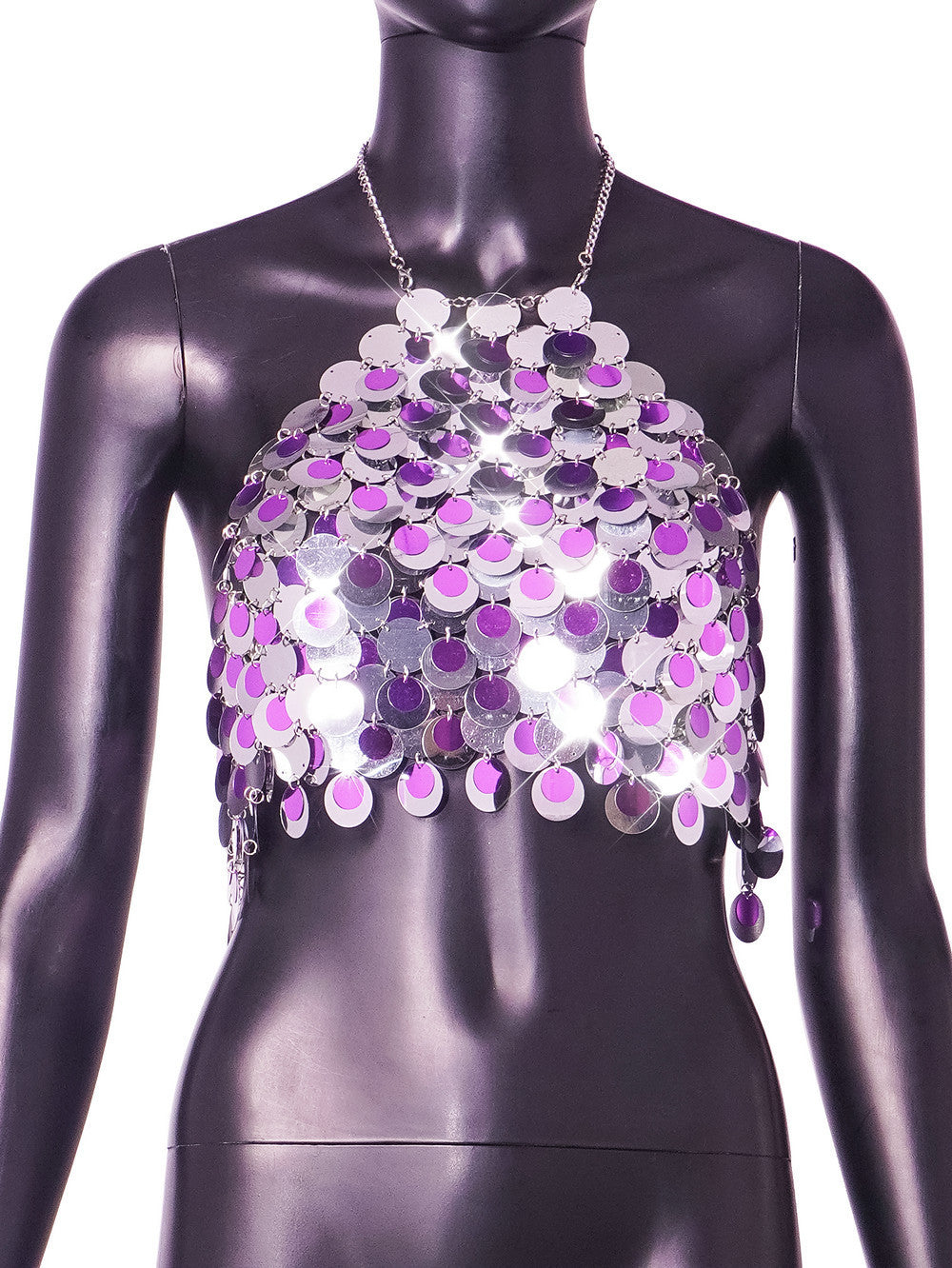 Summer Punk Sexy Color Matching Sequin Halter Spaghetti Straps Vest