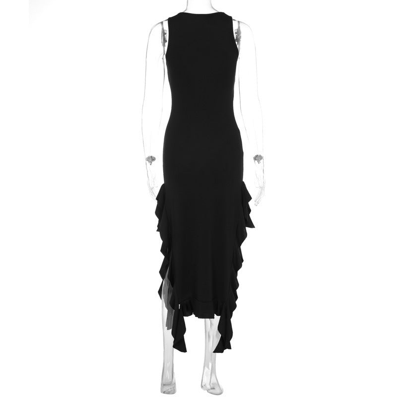 Summer round Neck Flounce Slim Fit Slit Dress Girls