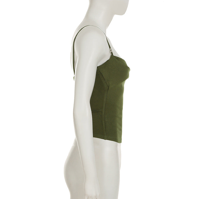 Summer Women Clothing Sneaky Design Sexy Swing Collar Design Hollow Out Cutout Camisole Personality Street Trend