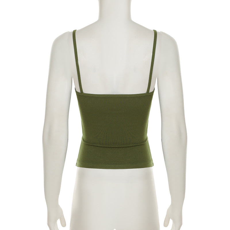Summer Women Clothing Sneaky Design Sexy Swing Collar Design Hollow Out Cutout Camisole Personality Street Trend