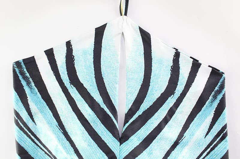 Women Clothing Catwalk Design Contrast Color Striped Hollow Out Cutout out Halter One Piece Trousers