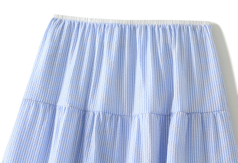 Sweet Tiered Dress Spring Summer A line Skirt Clear Sense Slimming High Waist Umbrella Skirt Large Swing Skirt