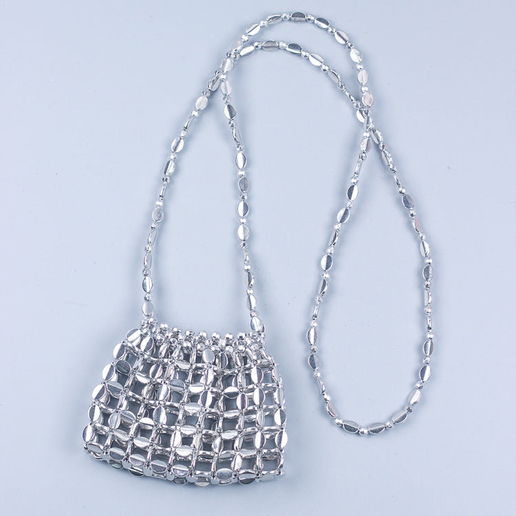 Shiny Retro Sequin Bag Hand Woven Sequin Beaded Acrylic Phone Bag Shoulder Bag