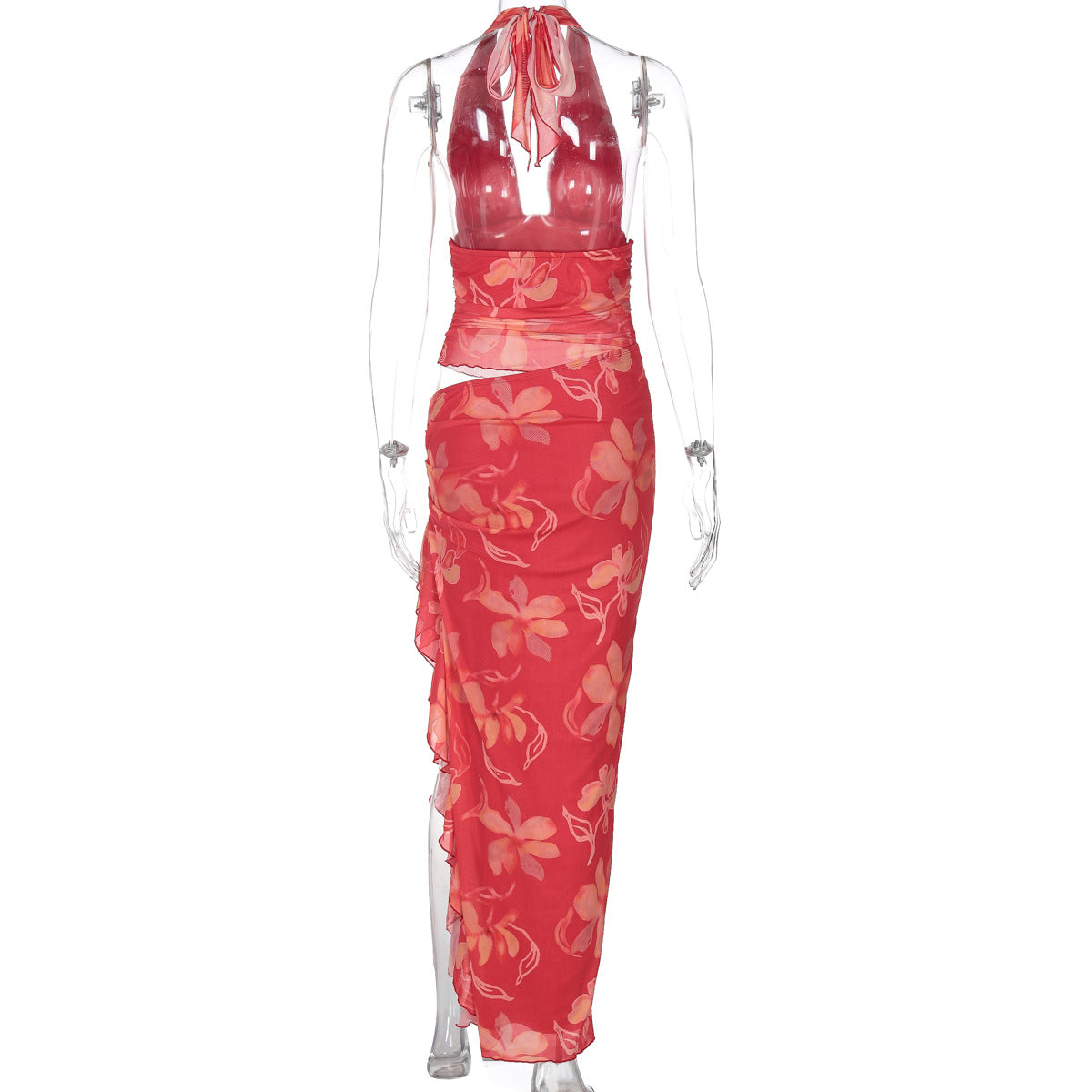 Arrival Women Clothing Sexy Deep V Plunge Wrapped Chest Stitching Cropped Outfit Long Wooden Ear Halter Dress Women