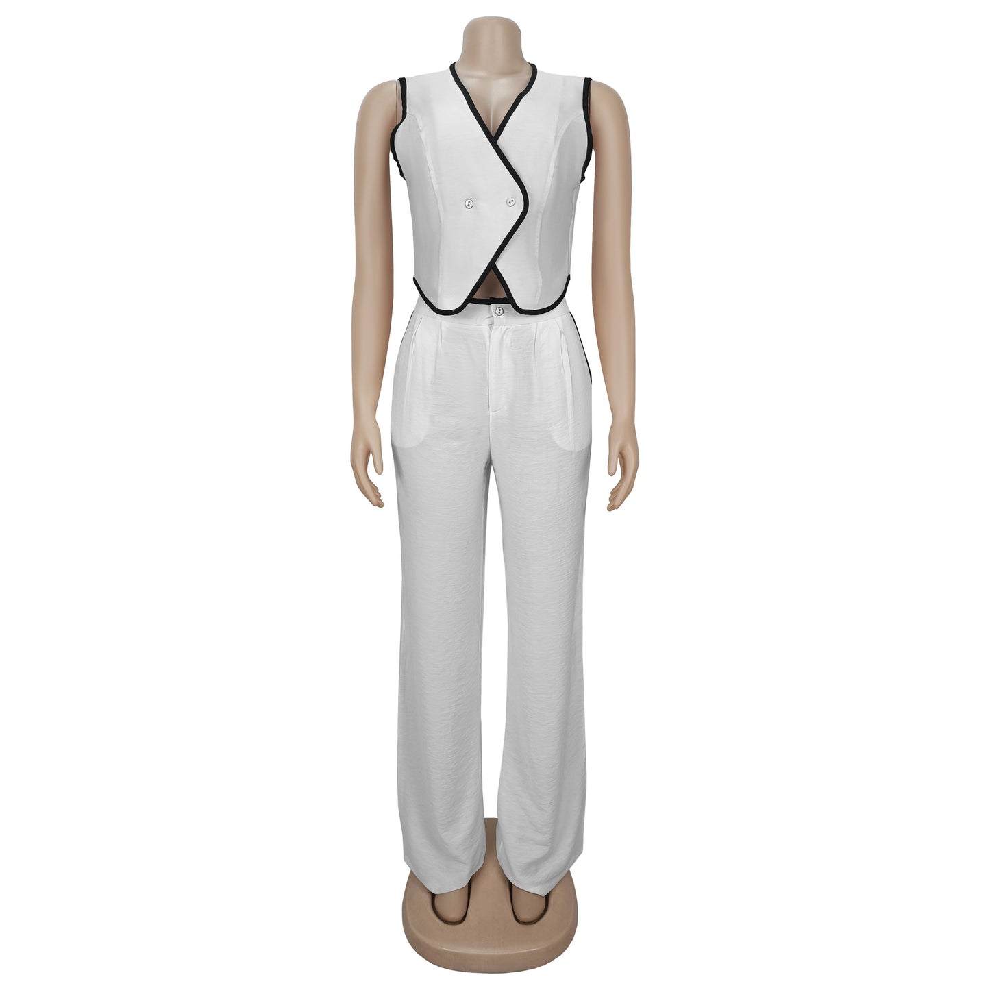 Women Wear Casual V neck Button Top Pants Two Piece Set