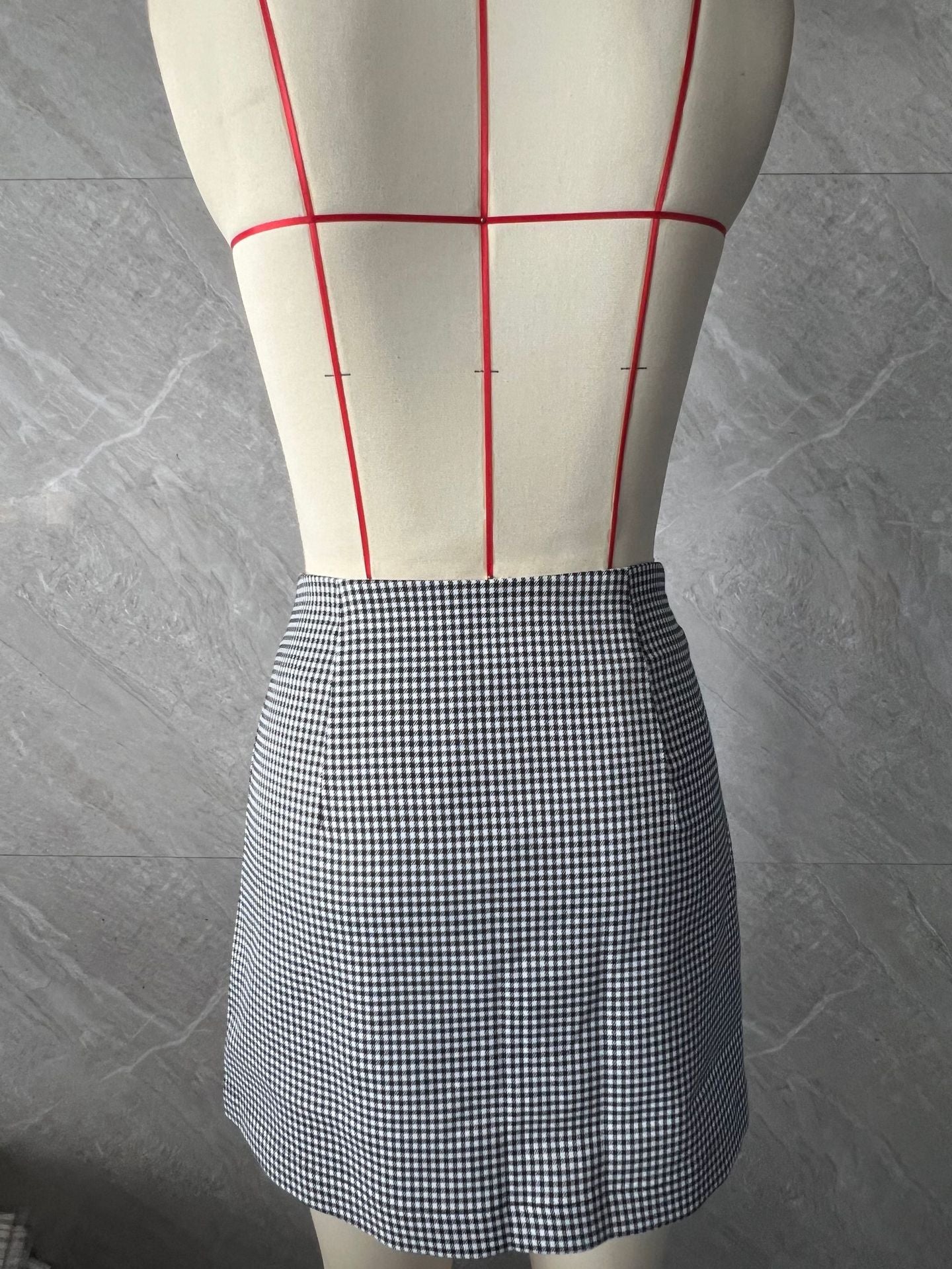 Short Wear Japanese Sheath Straight Skirt Plaid Design High Grade Small Size Women Summer Skirt