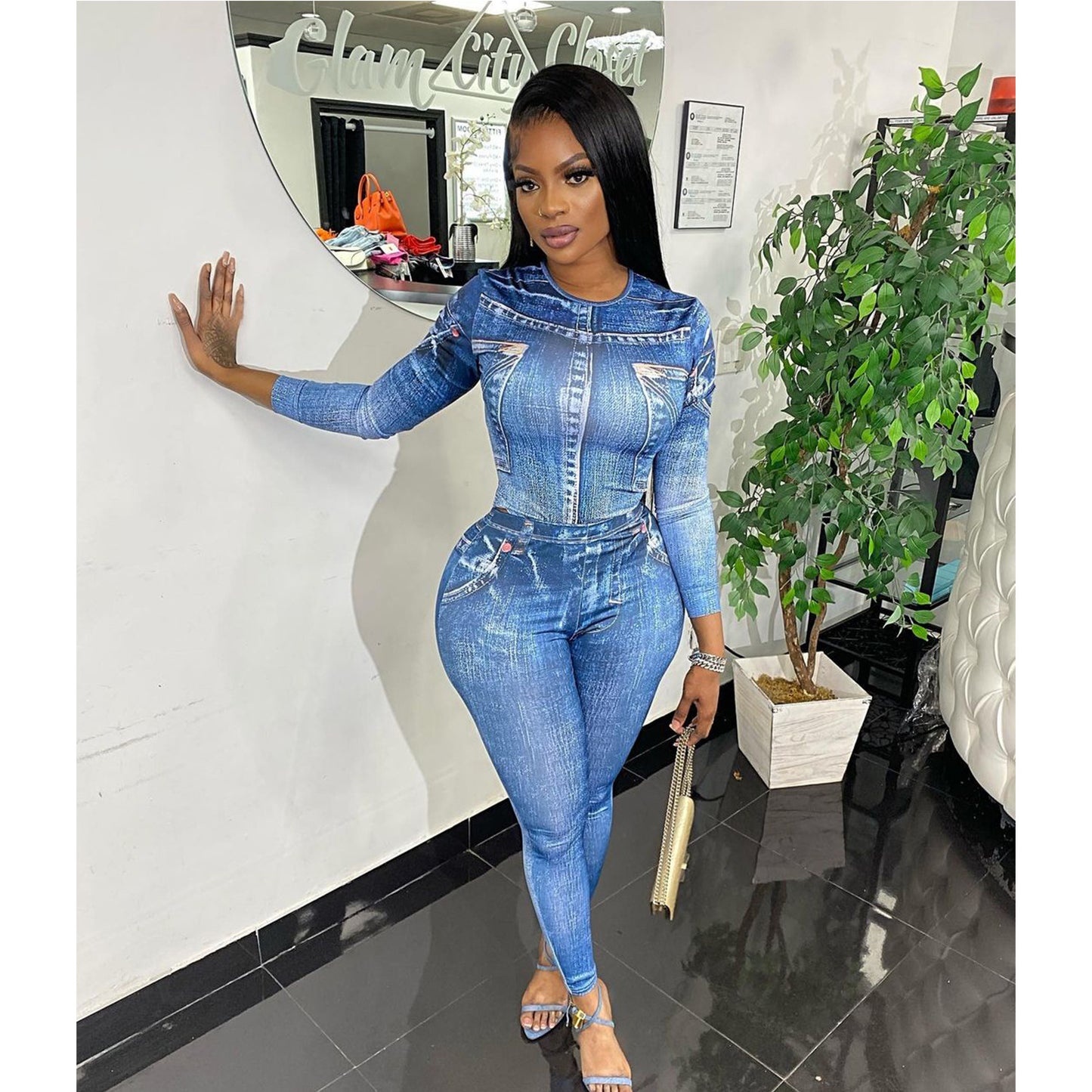 Summer Women Clothing Sexy Tight Printed Jumpsuit Two Piece Set