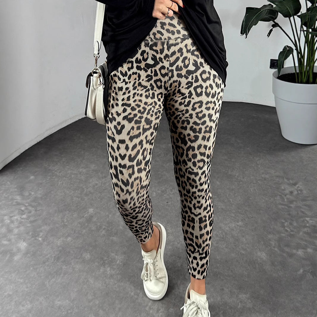 Women High Elastic High Waist Comfortable High Waist Soft Leopard Print High Elastic Home Trousers