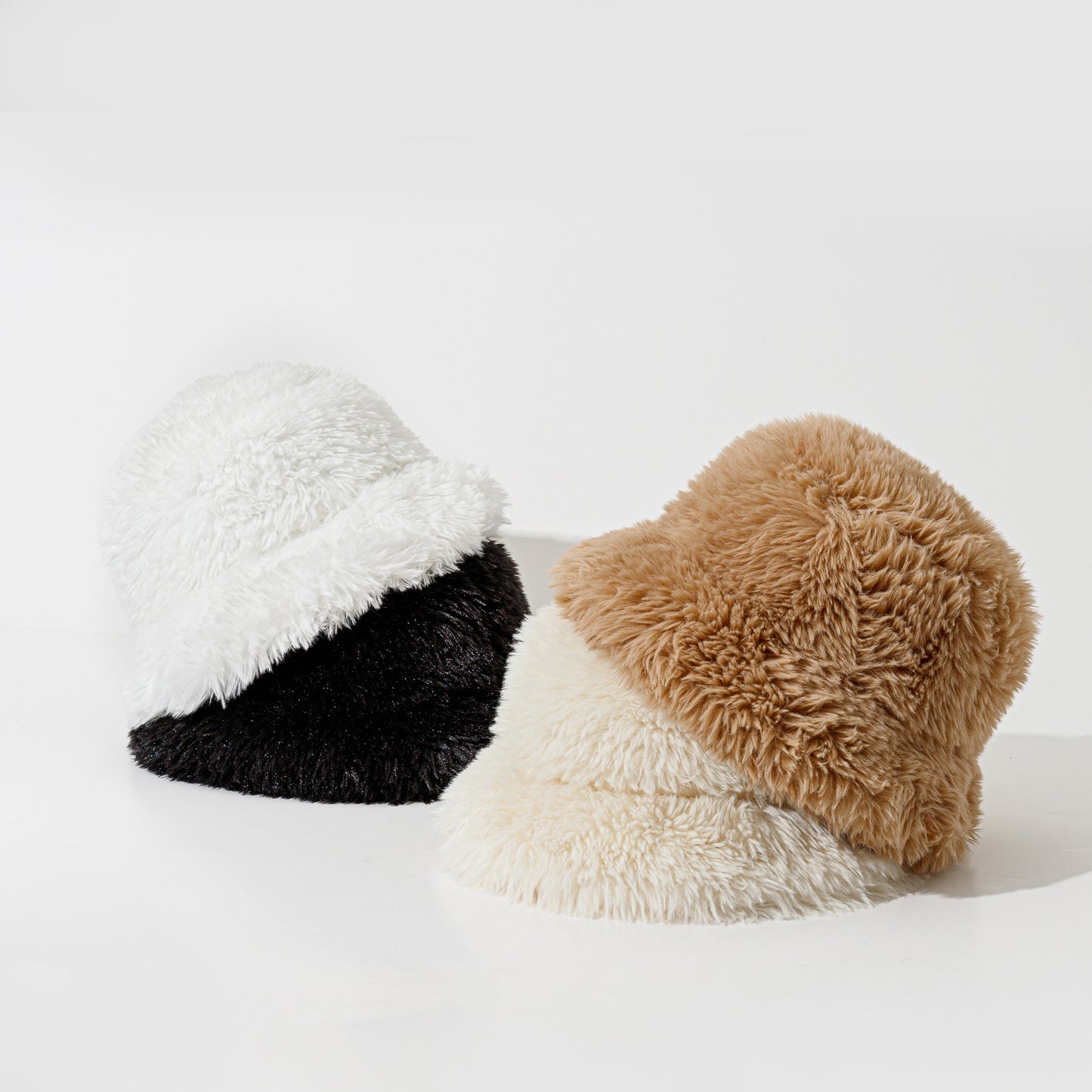 Furry Solid Color Fisherman Hat Women Autumn Winter Thickened Warm Hat Ear Protection Face Showing Small Bucket Cap