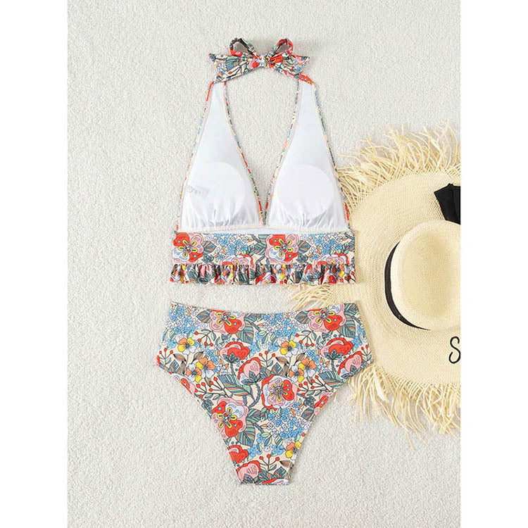 Printed Halter Split Swimsuit Women Push up Sexy Bikini Beach Spring Swimsuit