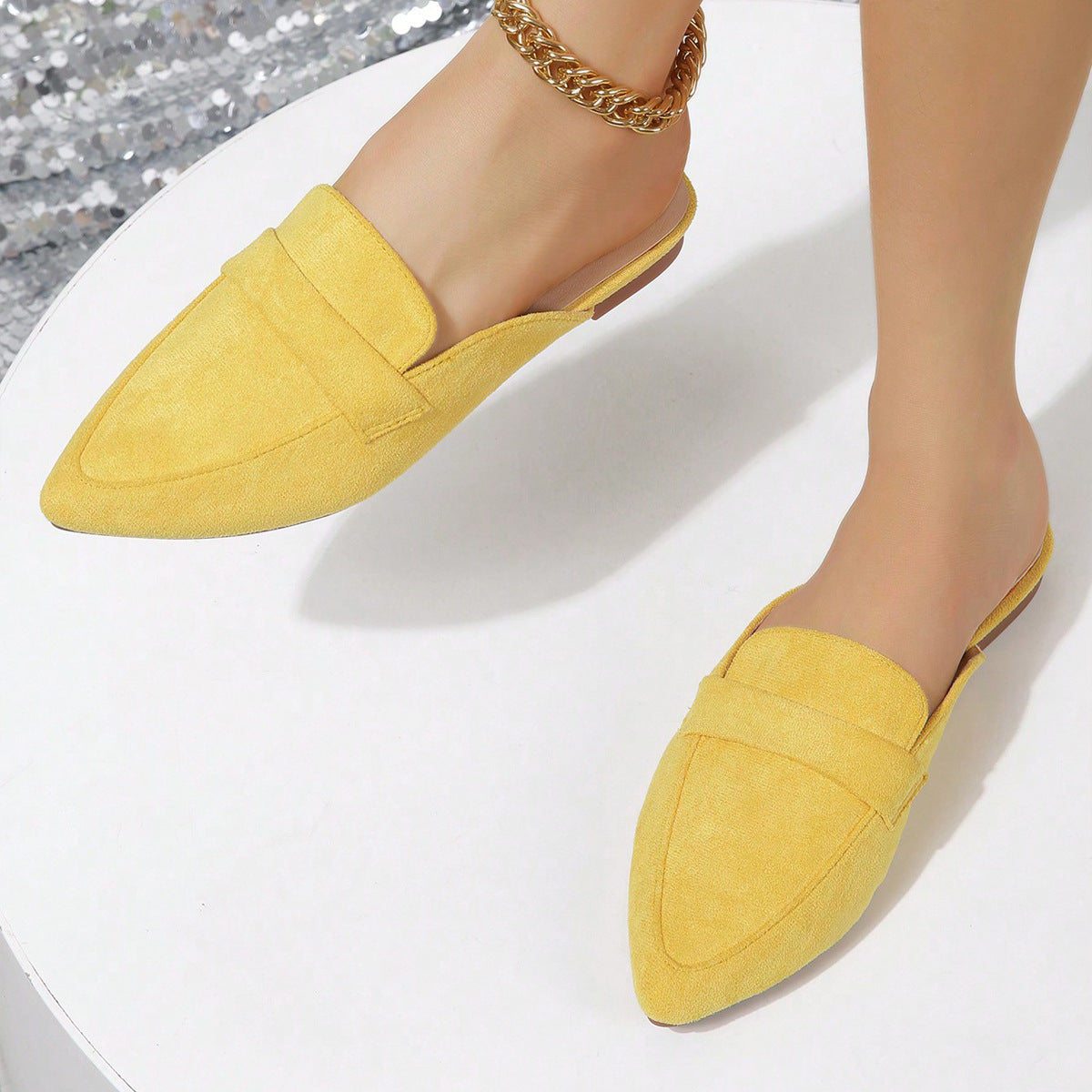 Closed Toe Half Slippers Women Summer Wear Pointed Toe Flat Bottom Slip on Lazy plus Size Sandals Muller Shoes