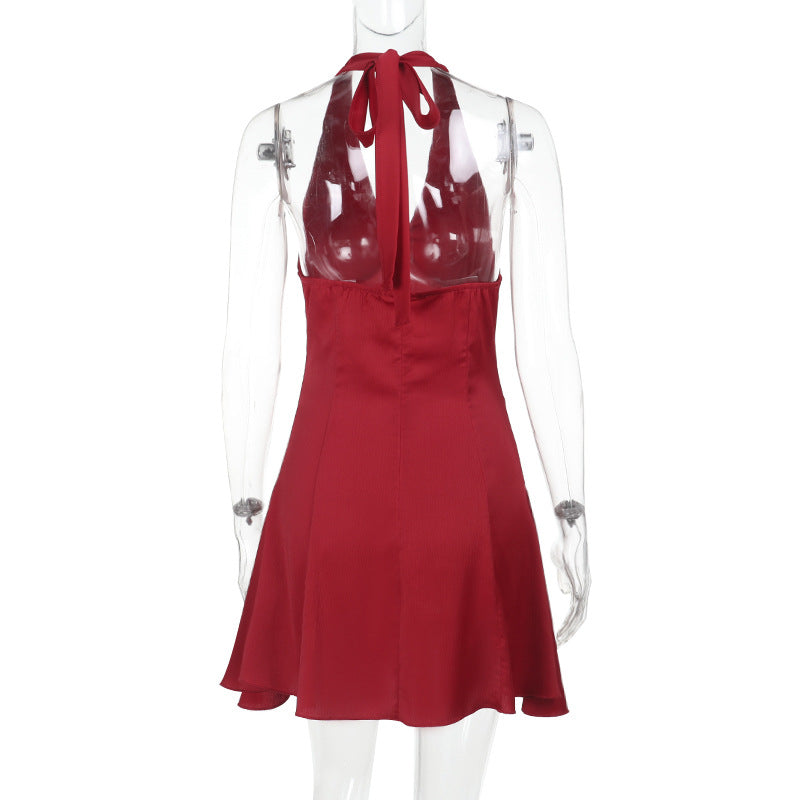 Women Sexy U Another Short Dress Party Halter Lace up Short Dress