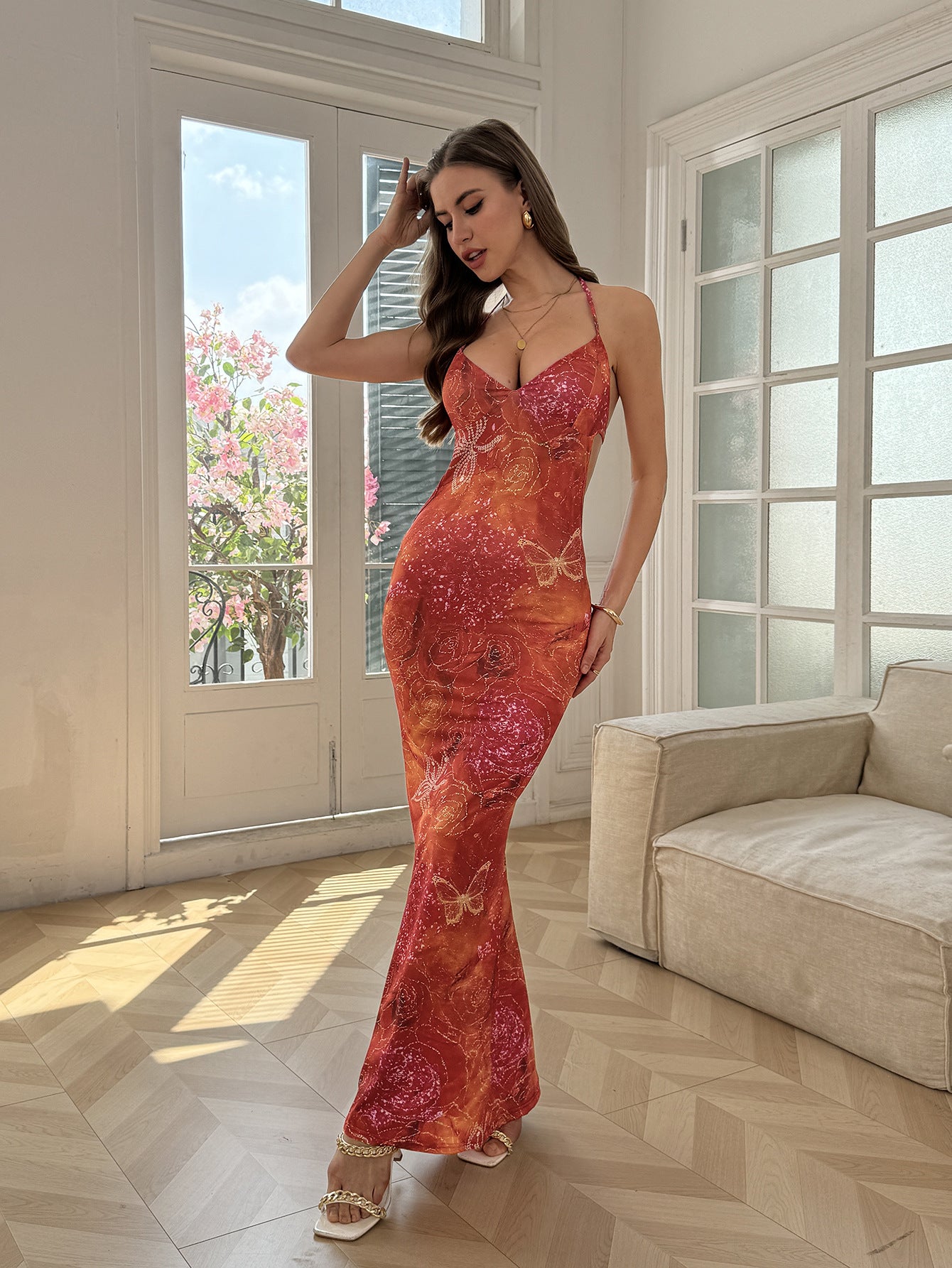 Sexy Print Holiday Dress Summer Sexy Sling Women Clothing