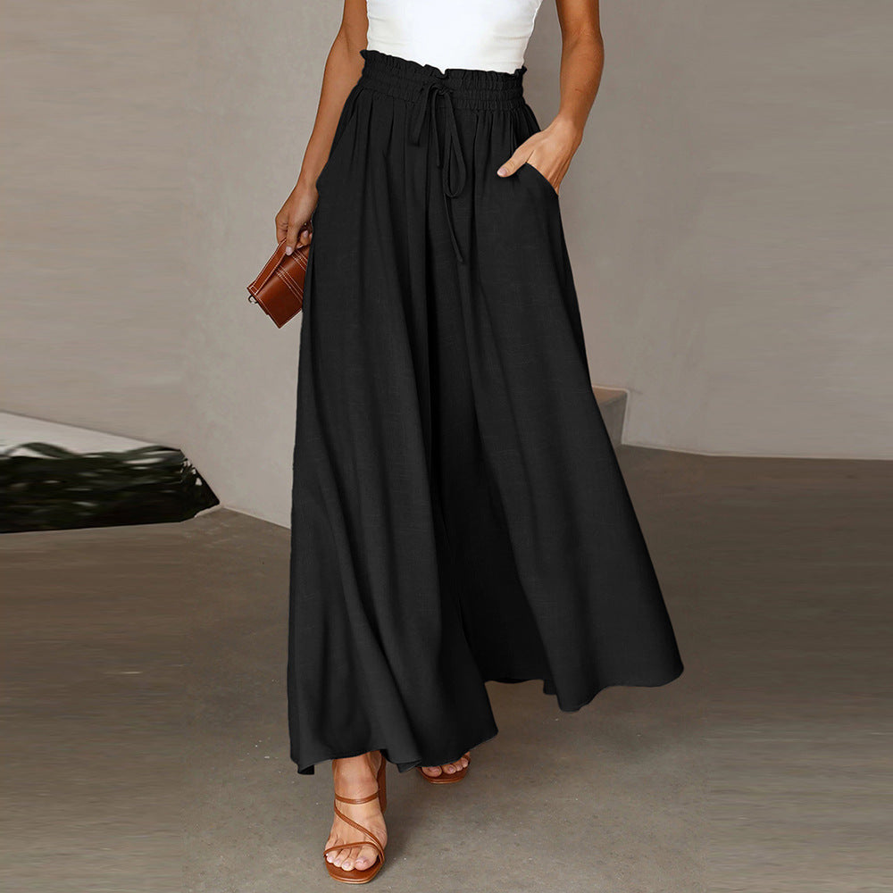 Summer Tied High Waist Wide Leg Pants Women Loose Casual Pants