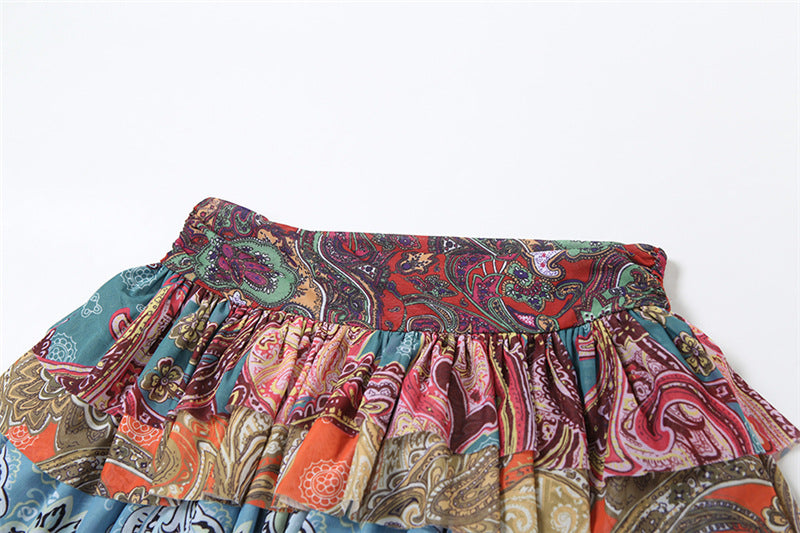 Summer Women Clothing Sexy Cake Skirt High Waist Retro Printed Skirt