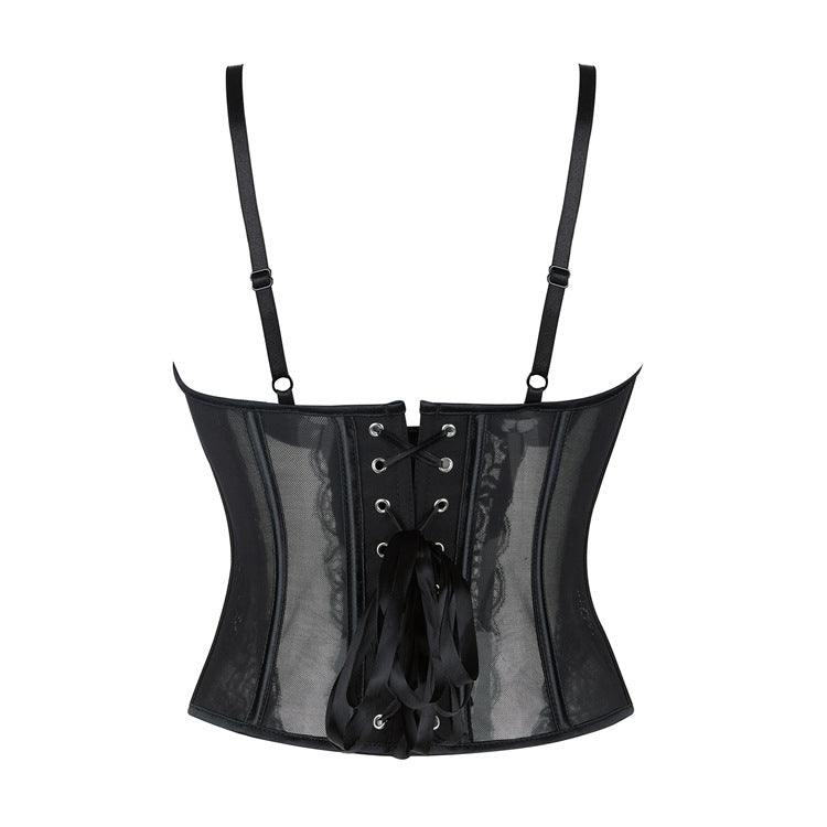 Sexy Push up Corset Eyelash Lace See through Sexy Sling Tunic
