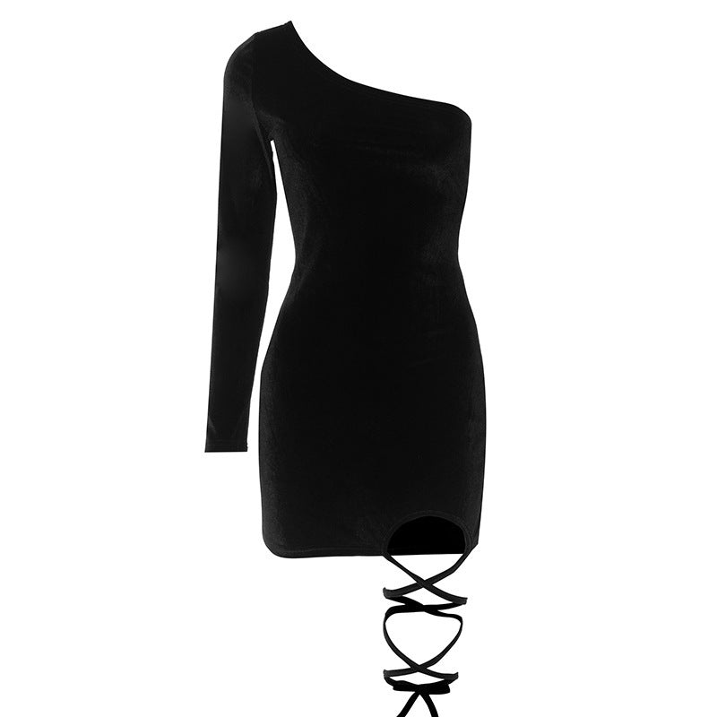 Solid Color Shoulder Strap Adult Lady like Woman Sexy Sheath Slim Fit Slimming Short Women Dress