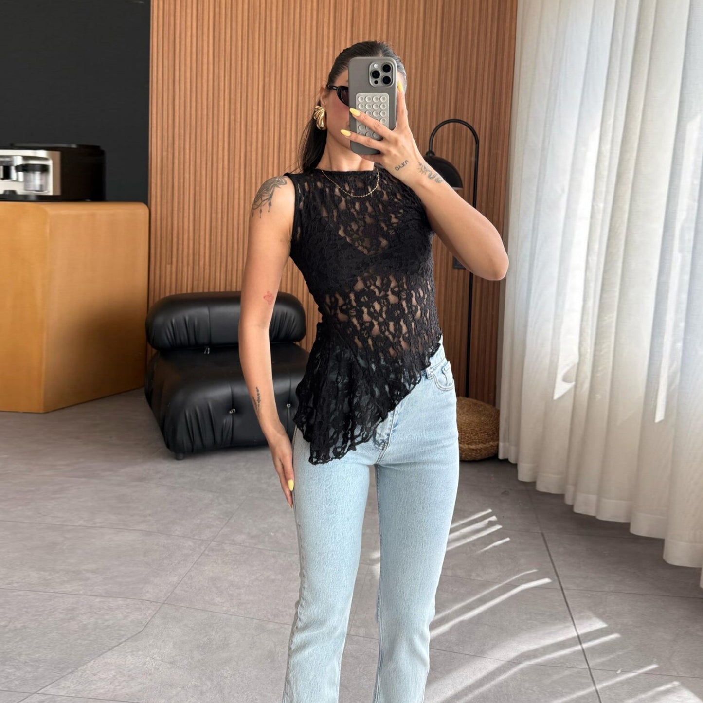 Spring Summer Women Lace Shirt Waist Tight Irregular Asymmetric Oblique Vest Top