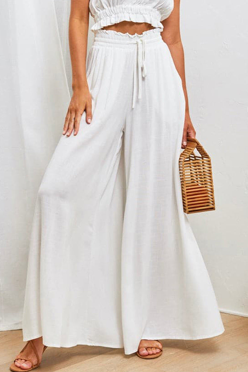 Summer Tied High Waist Wide Leg Pants Women Loose Casual Pants