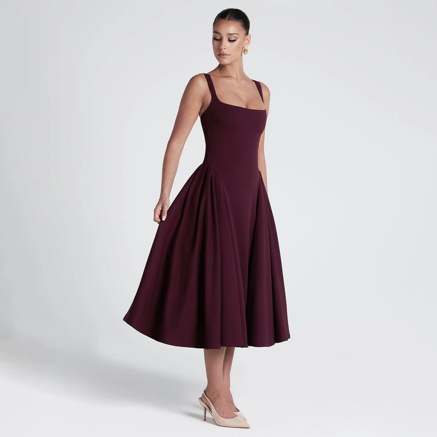 Women Spring Clothing French Square Collar Dress Retro Slim Fit Oversized Sling Dress