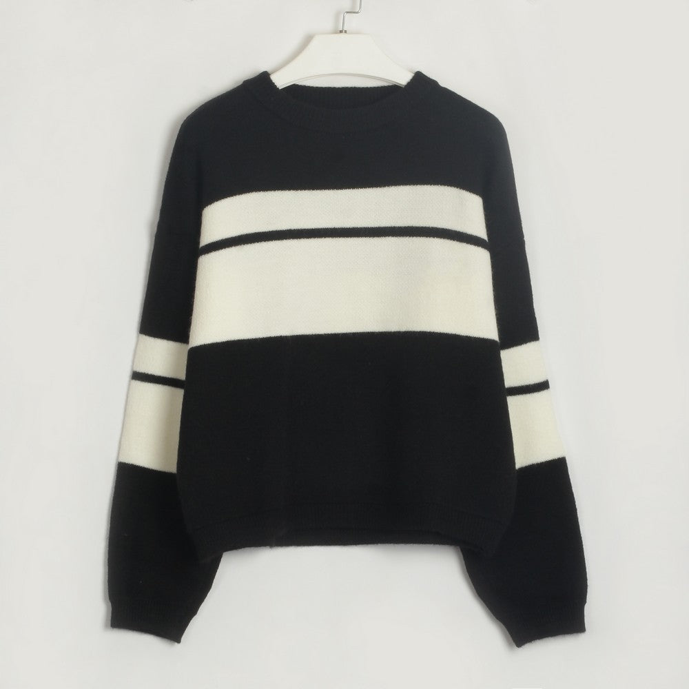 Women Clothing Colorblock All Matching Top Simple Classic Casual Sweater