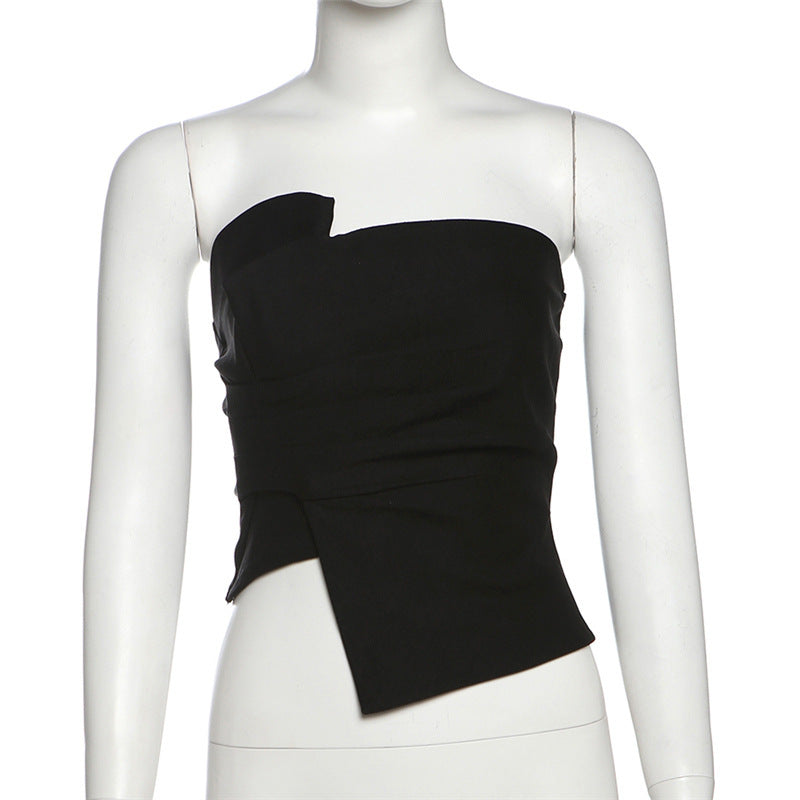 Summer Women Clothing Trend Backless Irregular Asymmetric Pleated Tube Top Short Vest for Women