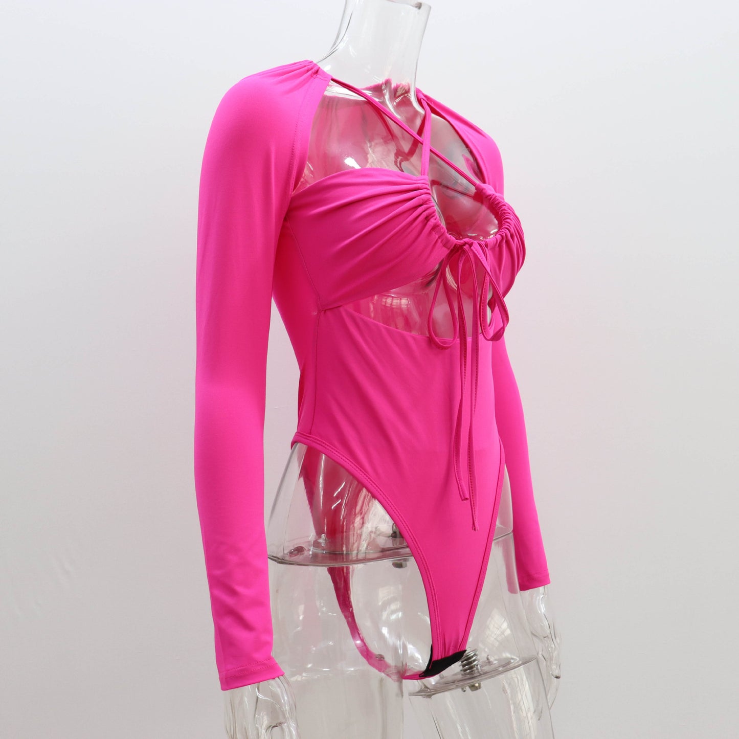 Summer Women Sexy Sexy Hollow Out Cutout out Strap Slim Solid Color Long Sleeve Jumpsuit Women