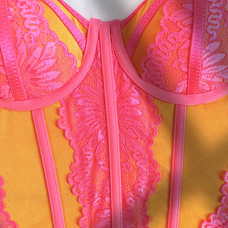 Pink Boning Corset Bra Sexy Top Steel Ring Boning Corset Tube Top Vest