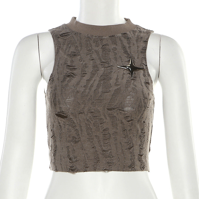 Women Clothing Summer Solid Color Street Sleeveless Matte Cropped Tank Top Women