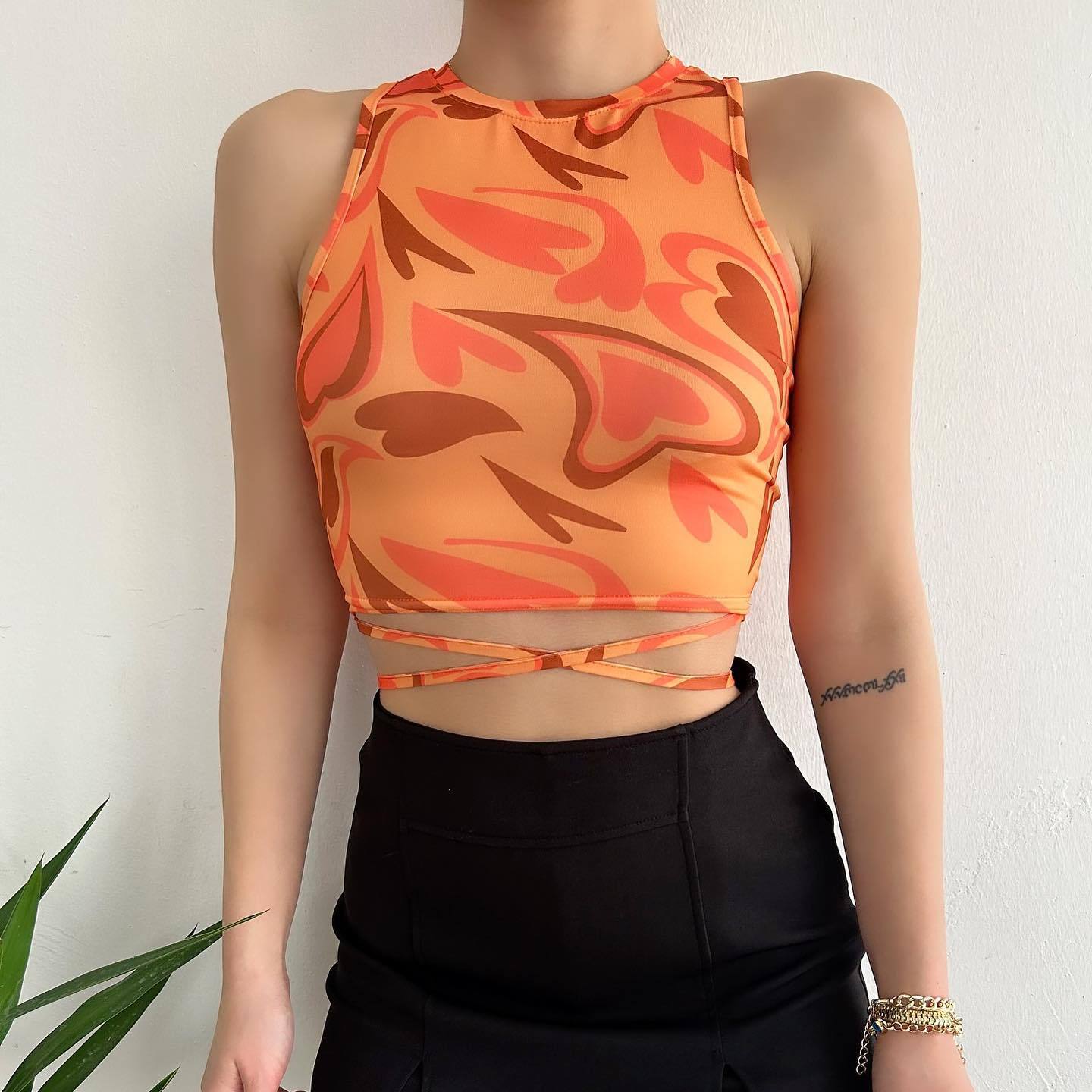 Irregular Asymmetric Pattern Print Vest Women Summer Strap Small Top Cropped Sexy Tight Vest