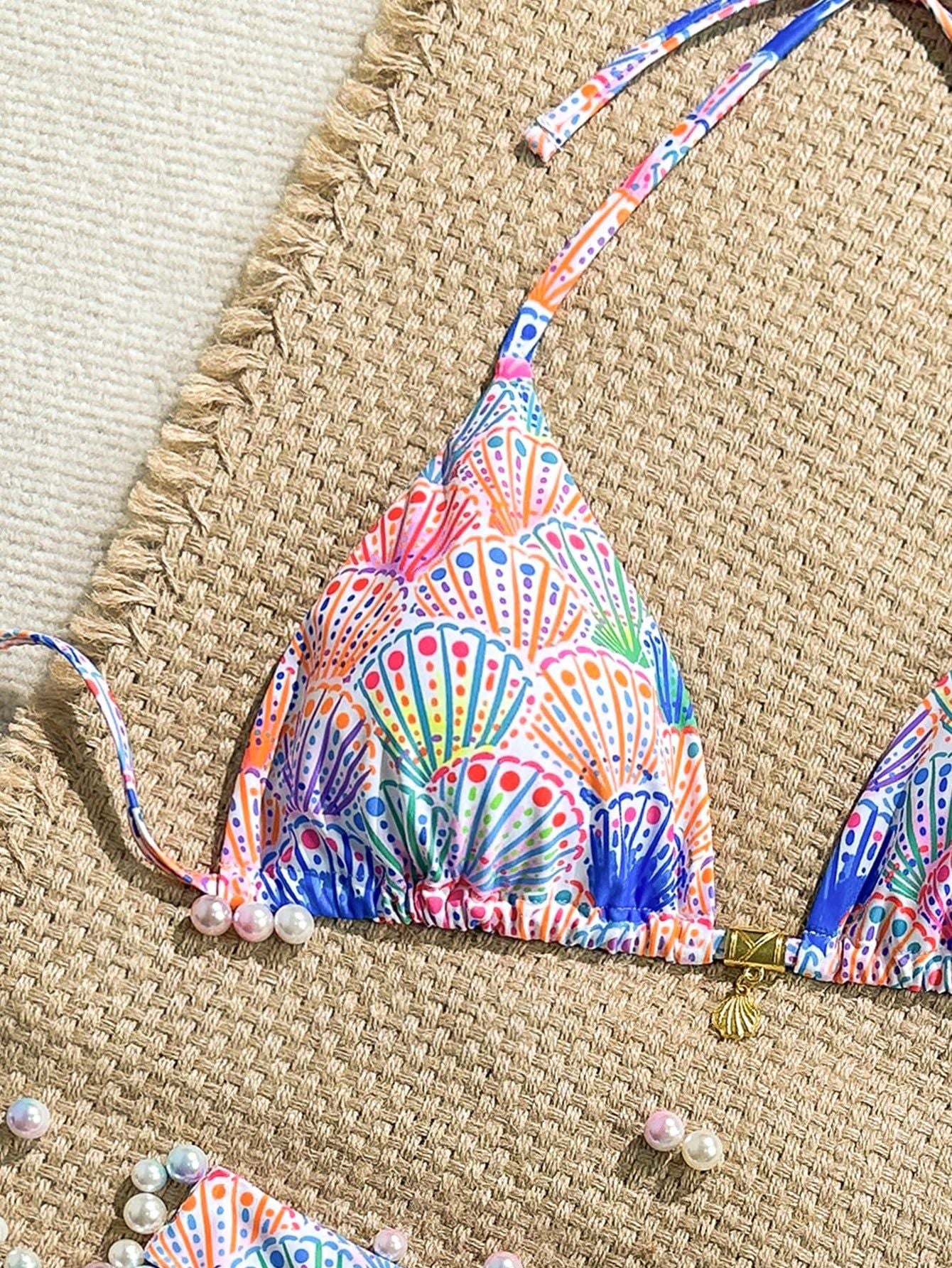 Shell Printed Bikini Sexy Lace up Bikini Lady Simple Split Swimsuit